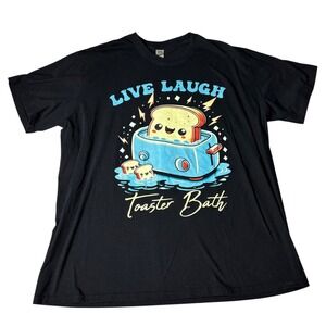 Live Laugh Toaster Bath Graphic T Shirt Black 3XL Cotton